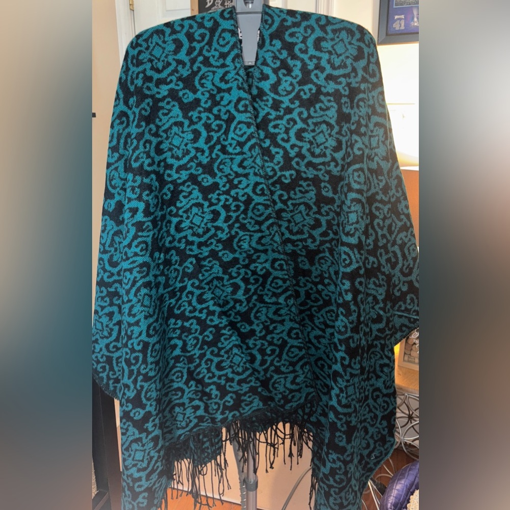 Teal and Black Patterned Cape